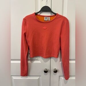 Adidas Ladies Size M Coral/Orange Cropped Long Sleeve Top Silicon Logo